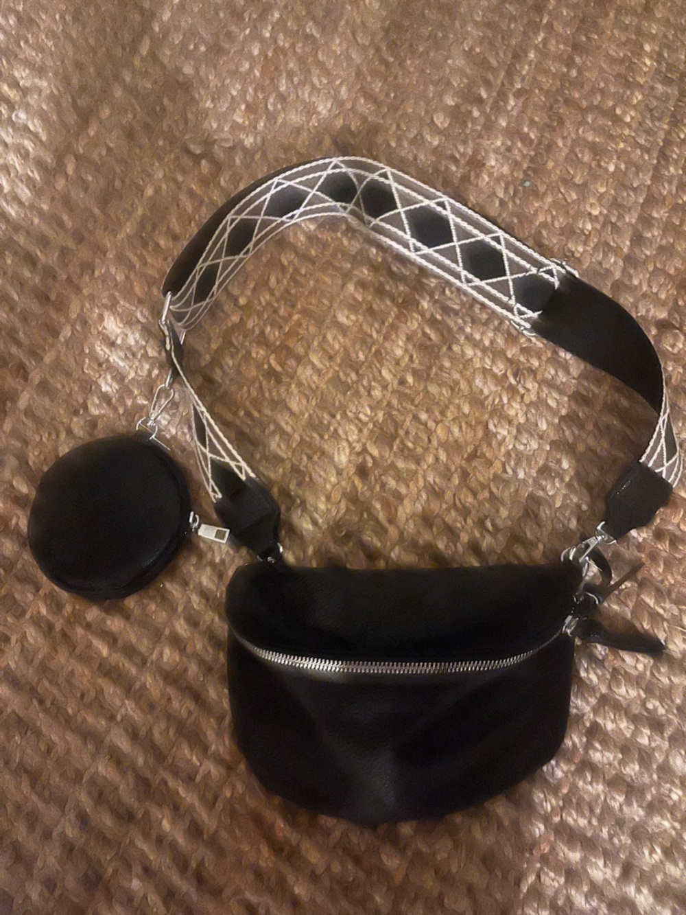 Black  Crossbody Belt Bag with Detachable Coin Pouch